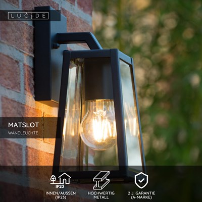 Lucide MATSLOT - Wandleuchte Innen/Außen - 1xE27 - IP23 - Schwarz